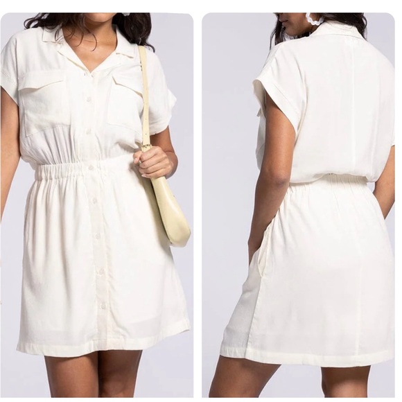 Thread & Supply Dresses & Skirts - NWT Thread & Supply Maya Cream Dress Button Front Elastic Waist Size L